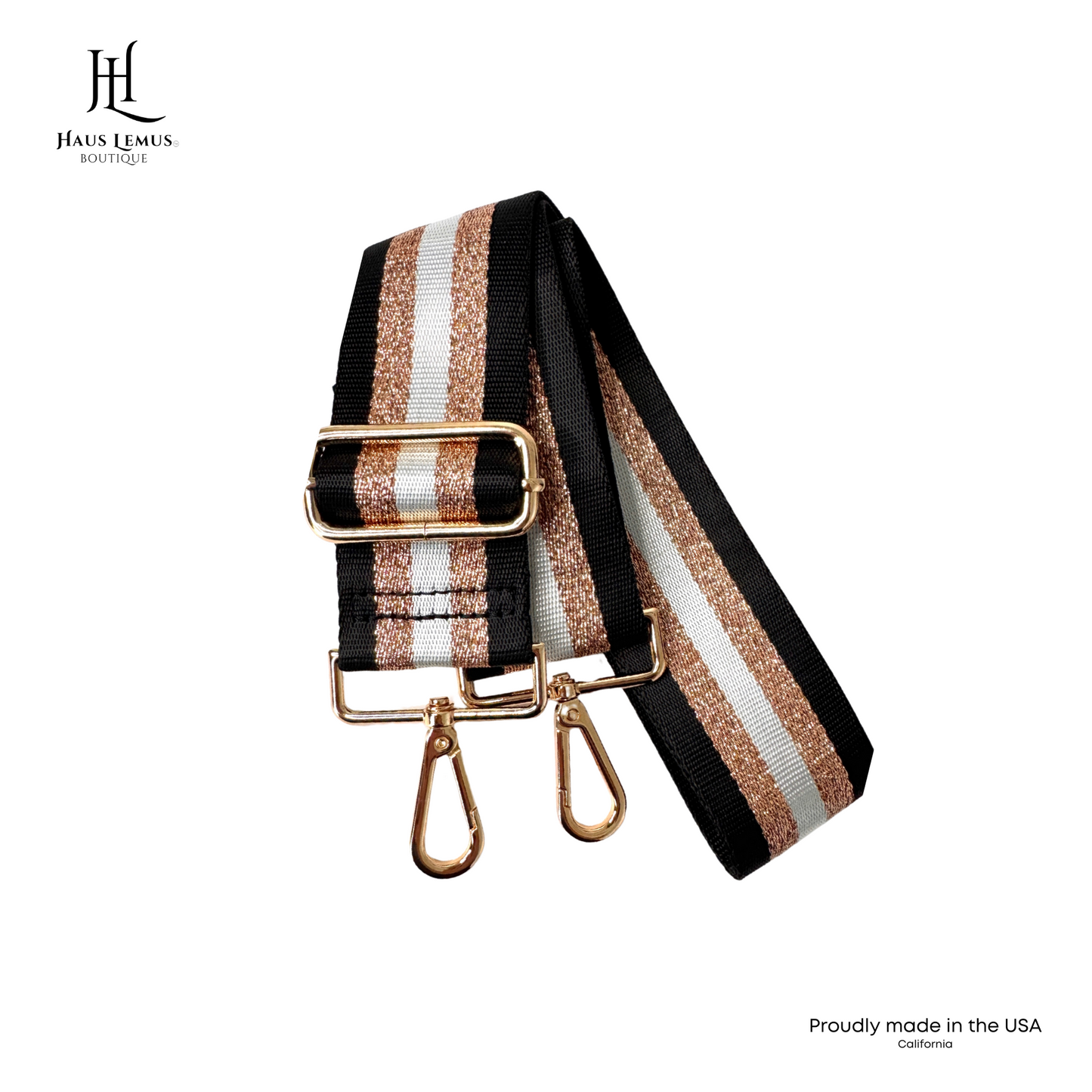 Black & Rose Gold Striped Adjustable Purse Strap