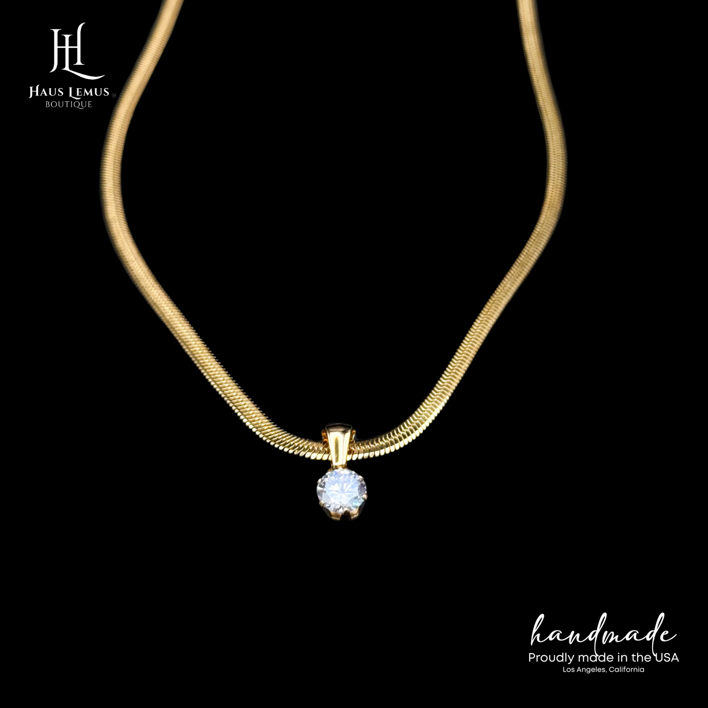 18K Gold Resilience Herringbone Necklace with Stone