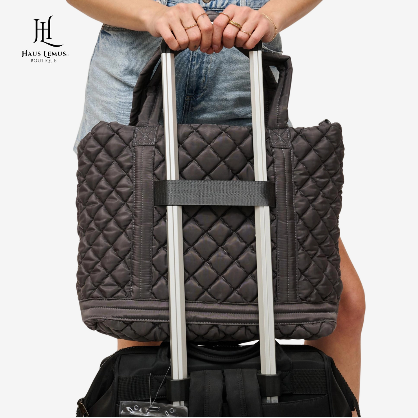 Quilted Nylon Travel Tote with Removable Strap